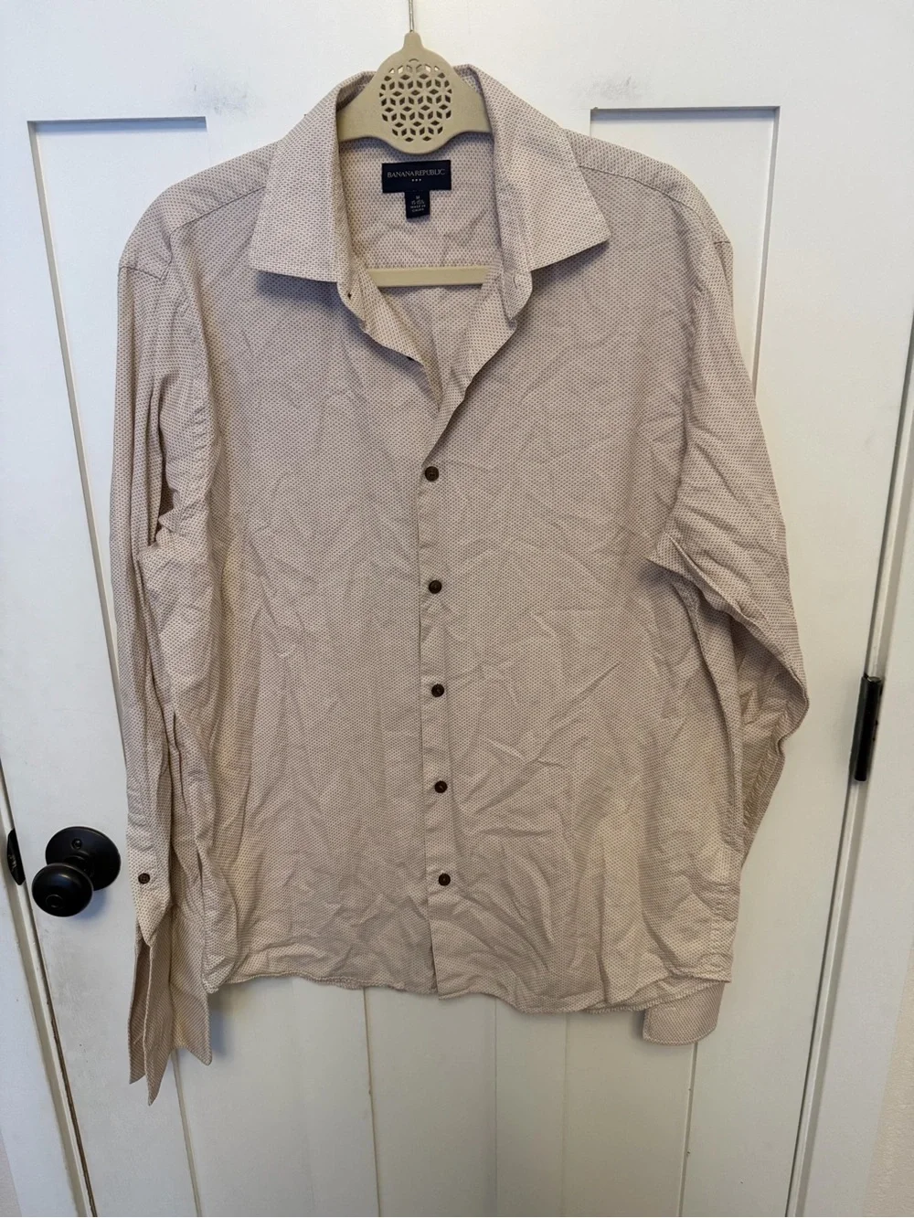 Banana Republic Men Beige Long Sleeves Casual Button Down Shirt Medium Cotton